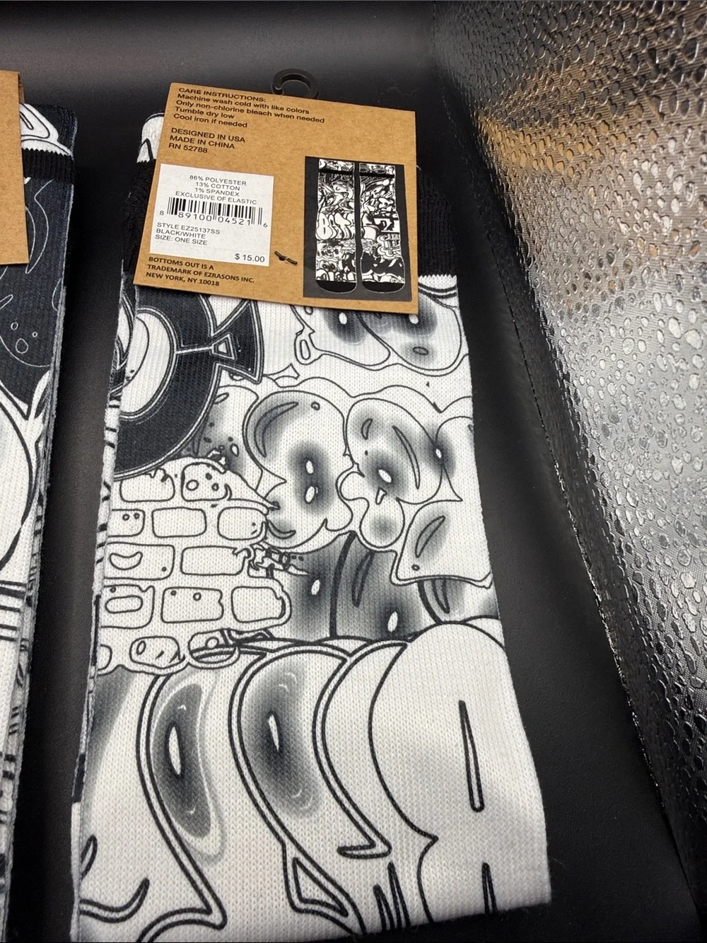 Bottoms Out Black and White Graffiti Crew Socks 3 pairs